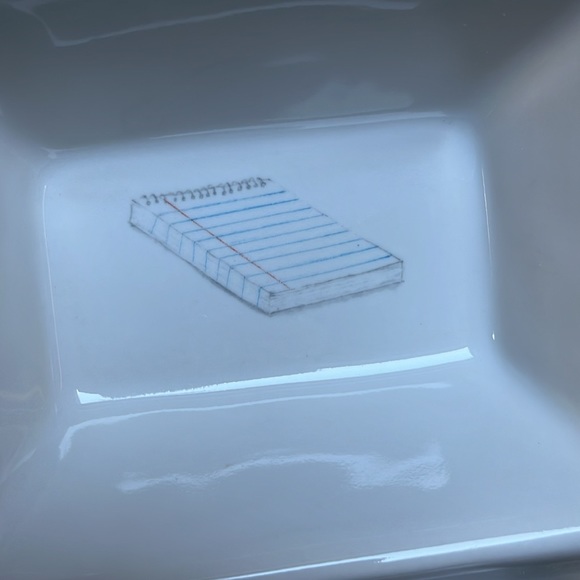 Rae Dunn Desk Organizer Notebook and Note Divided Dish White Dimples - Picture 5 of 15